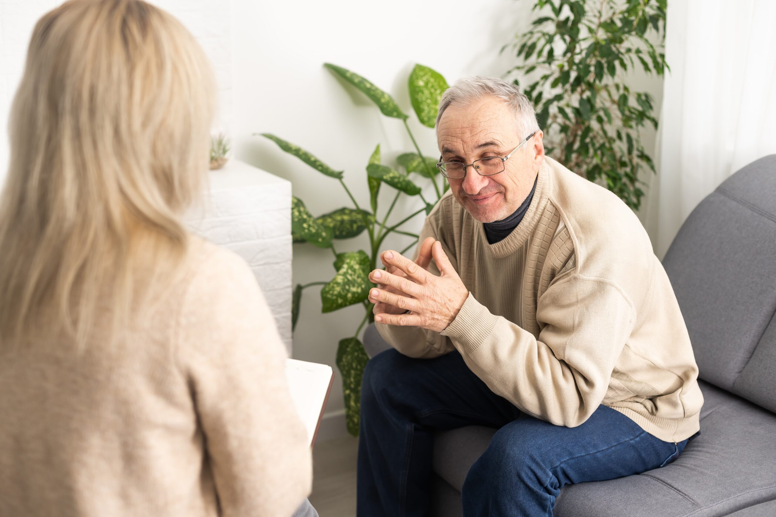 Older adult receiving supportive counseling for substance use concerns